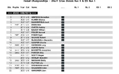 HSRC Ski Championships – Start Draw